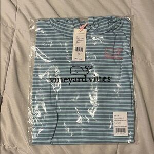 Vineyard Vines Aqua and Pink Striped Tee